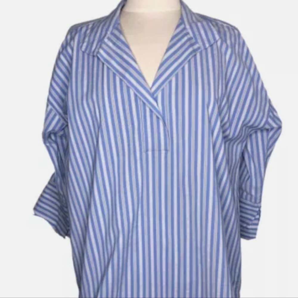 J Jill Blue and White Striped Tunic Pull on Shirt Size L